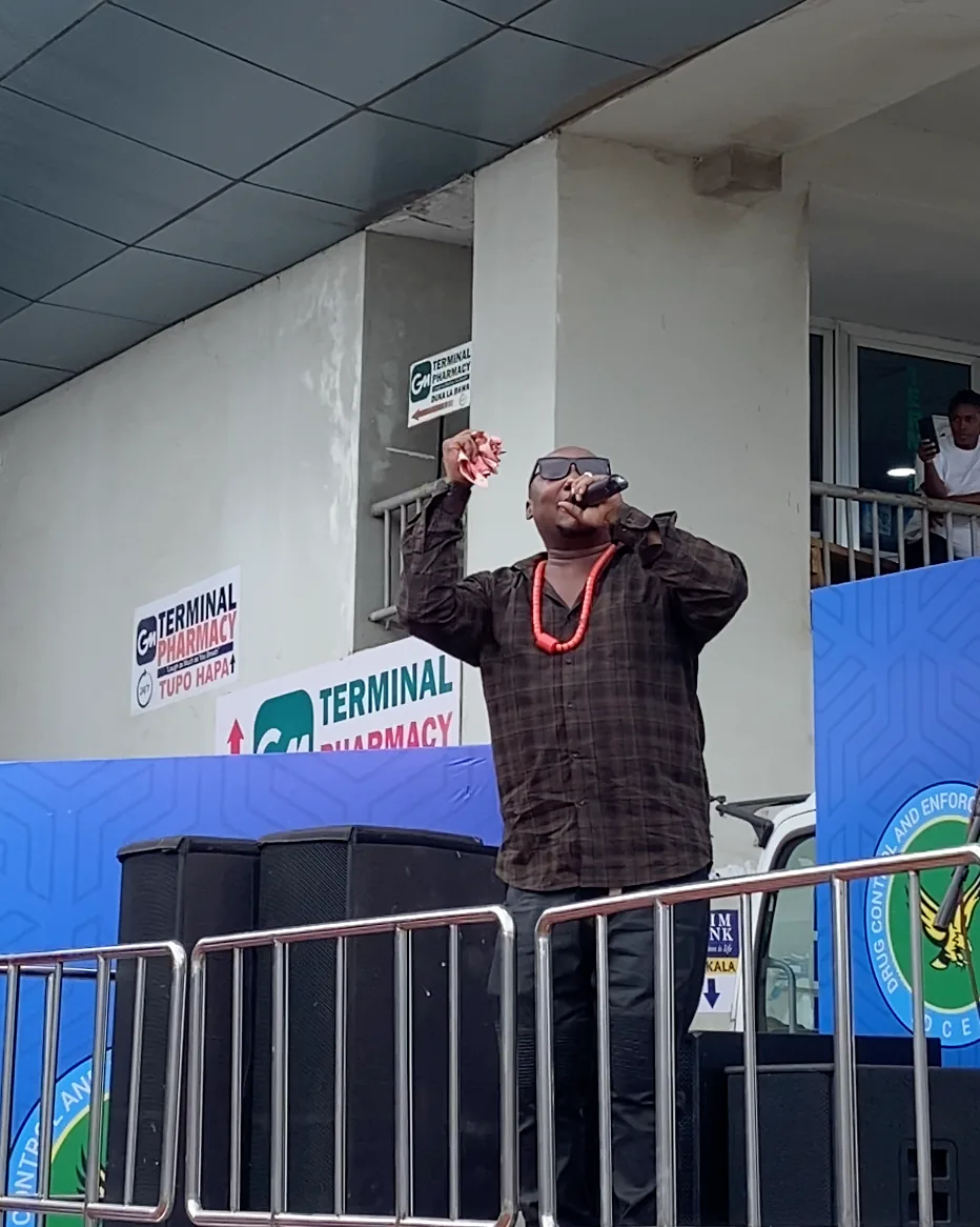 Singer Chidi Benz performing on stage at the DCEA road safety film launch