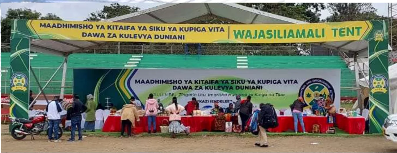 Wajasiliamali vendor exhibition tent at the World Drug Day Commemoration grounds
