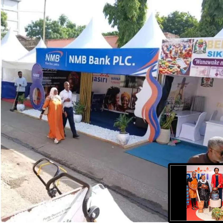 NMB branded exhibition booth exterior for the Mwanamke Jasiri campaign, Arusha
