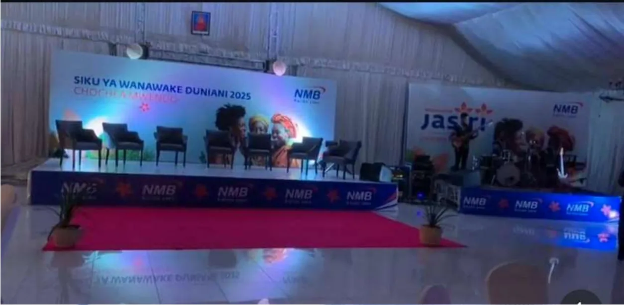 NMB International Women's Day Dinner Gala stage setup at Mount Meru, Arusha