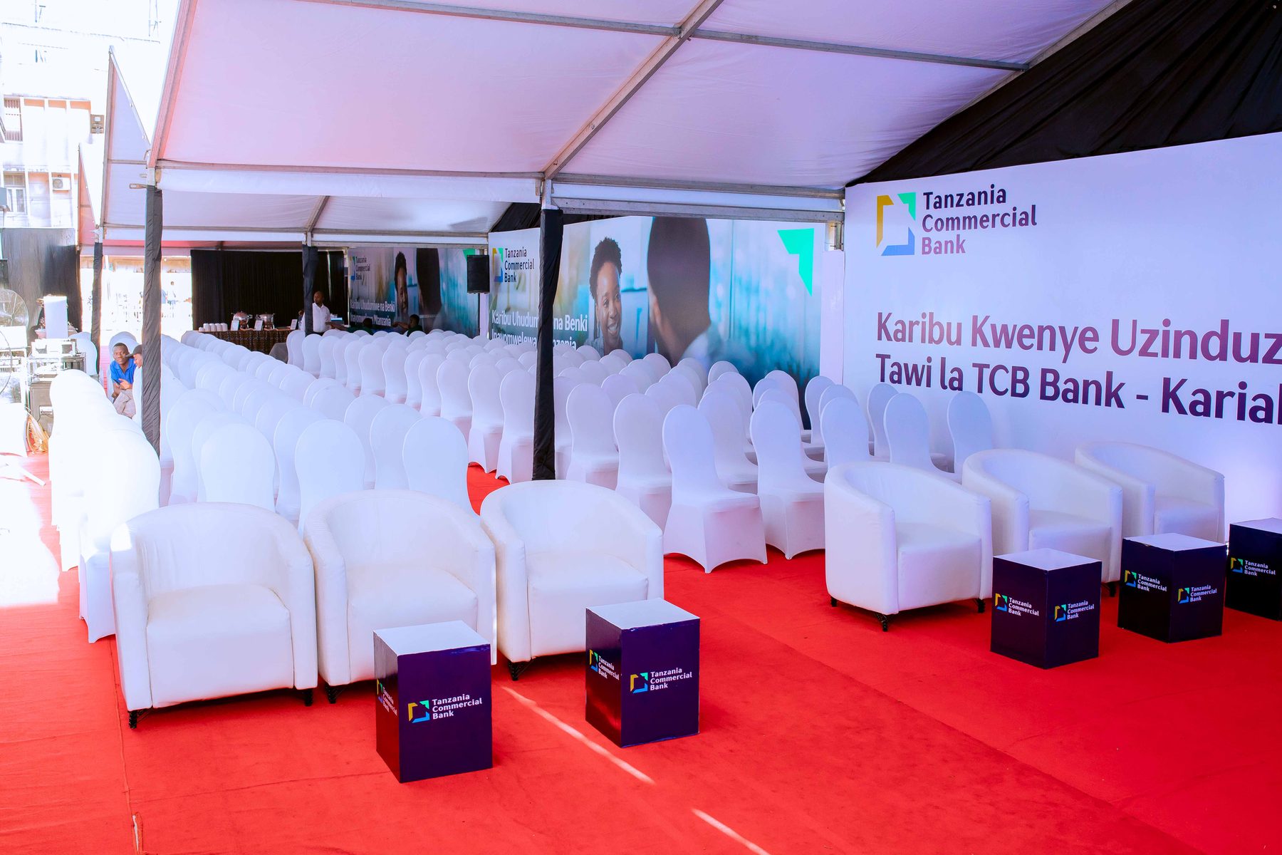 Branded seating area ready for guests, TCB Kariakoo branch launch